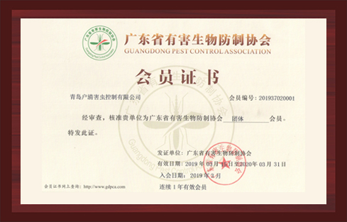 廣東省有害生物防治協會會員證書
